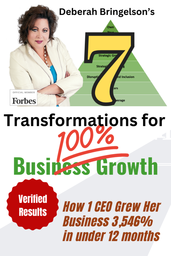 Cover image of “7 Transformations for 100% Business Growth” featuring Deberah Bringelson and a large number 7, with text: “How 1 CEO Grew Her Business 3,546% in under 12 months.”