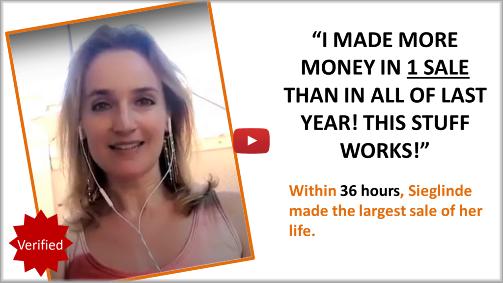 Sieglinde sharing her sales and business transformation results after implementing Deberah Bringelson’s strategies.