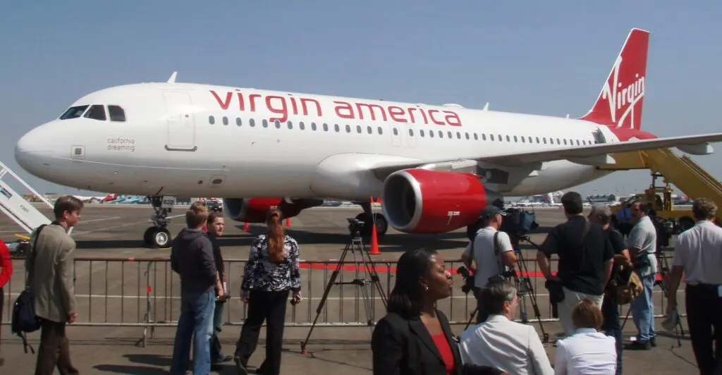 Virgin America Plane “California Dreaming” at San Francisco International Airport Virgin America aircraft named “California Dreaming,” christened by Grace Slick, parked on the tarmac at San Francisco International Airport — celebrating the opening of Virgin America’s headquarters at SFO.